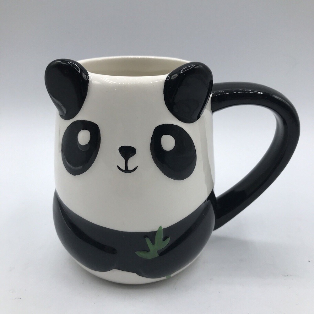 CUTE BLACK WHITE PANDA BEAR TAG COFFEE TEA 12 OZ‎ CERAMIC MUG